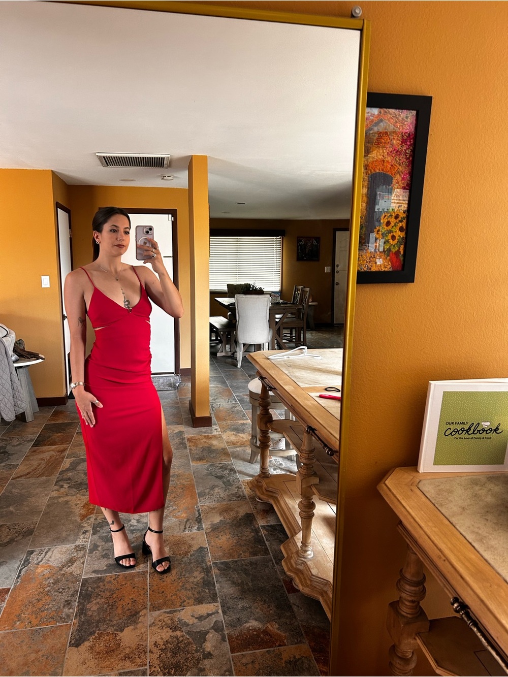 Zara Size Small Red Cutout Midi Dress Side Slit Strappy Bodycon